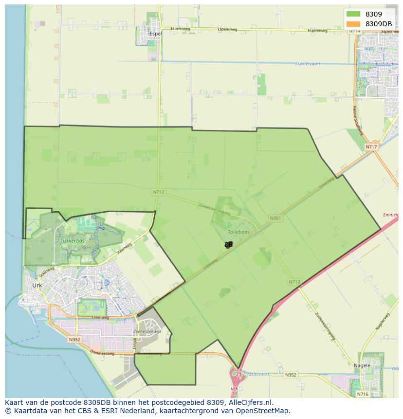 Afbeelding van het postcodegebied 8309 DB op de kaart.