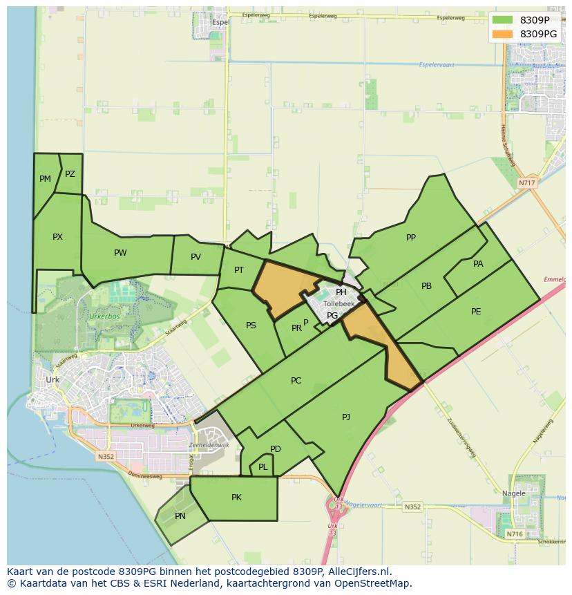 Afbeelding van het postcodegebied 8309 PG op de kaart.