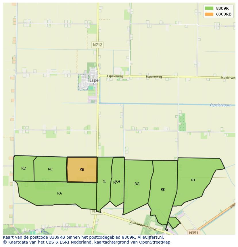 Afbeelding van het postcodegebied 8309 RB op de kaart.