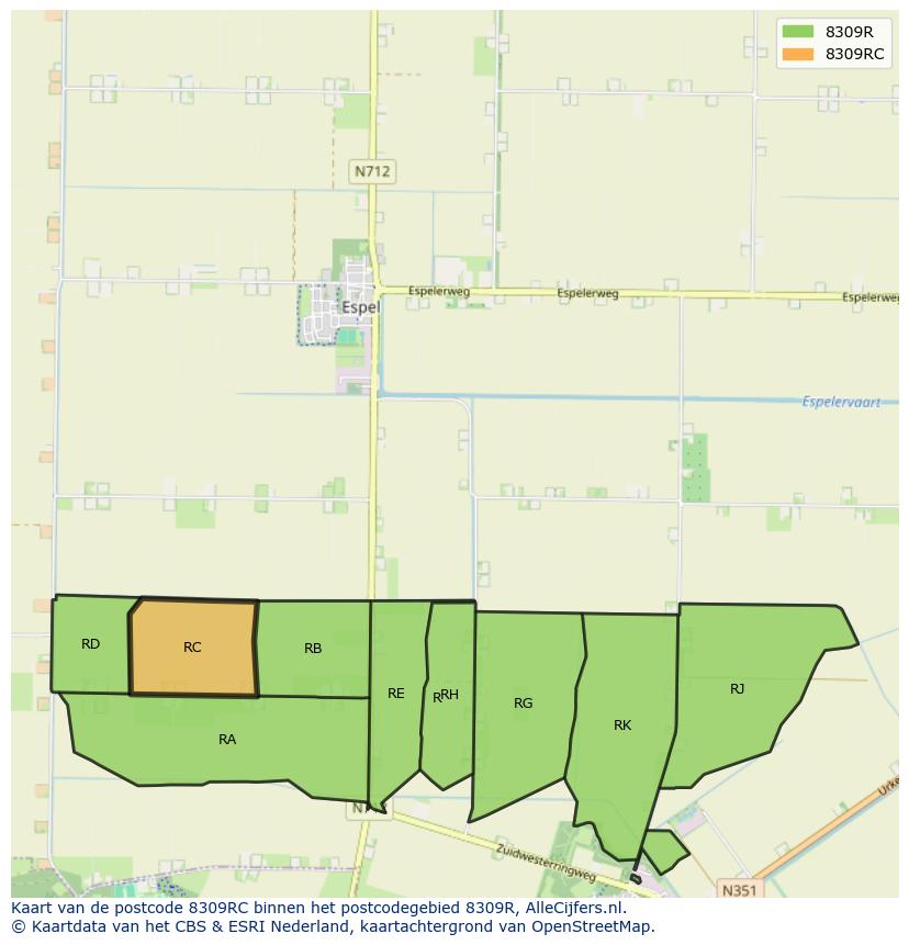 Afbeelding van het postcodegebied 8309 RC op de kaart.