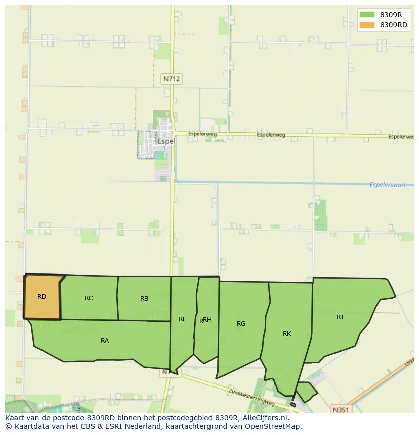 Afbeelding van het postcodegebied 8309 RD op de kaart.