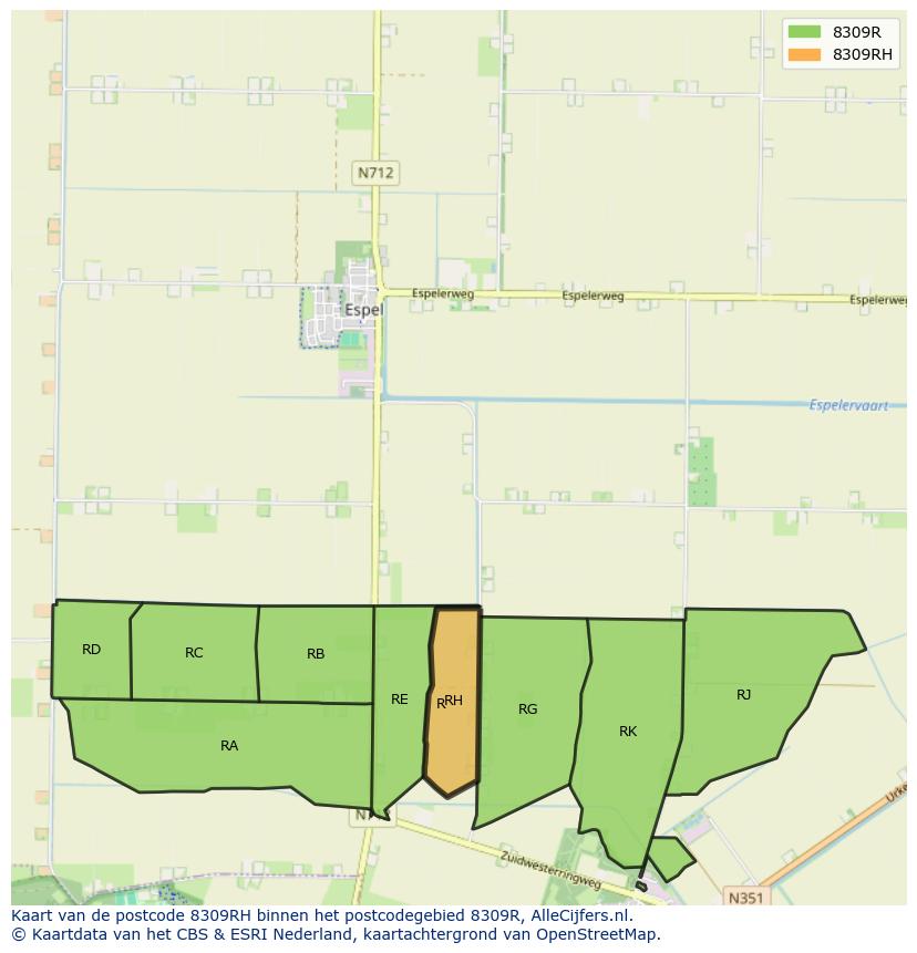 Afbeelding van het postcodegebied 8309 RH op de kaart.