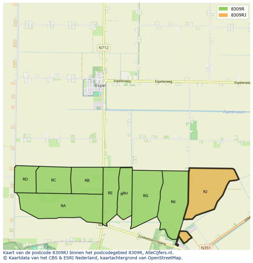Afbeelding van het postcodegebied 8309 RJ op de kaart.