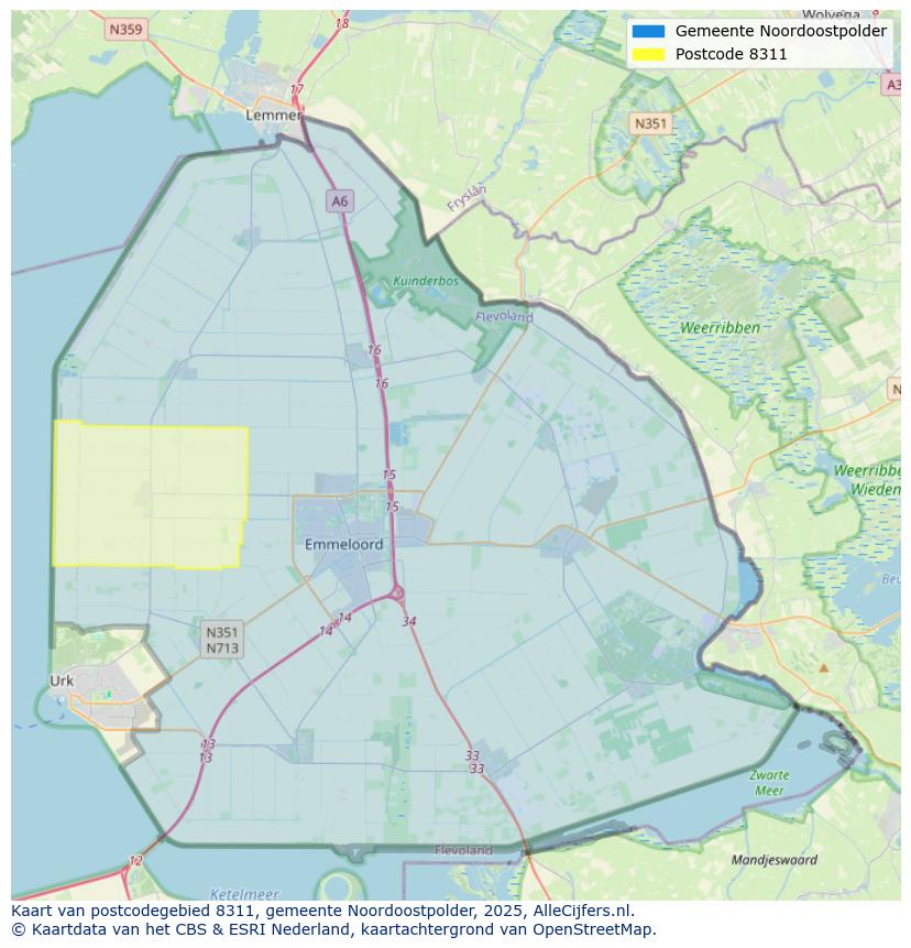 Afbeelding van het postcodegebied 8311 op de kaart.