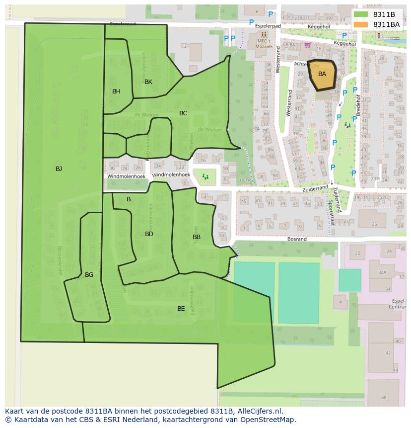 Afbeelding van het postcodegebied 8311 BA op de kaart.