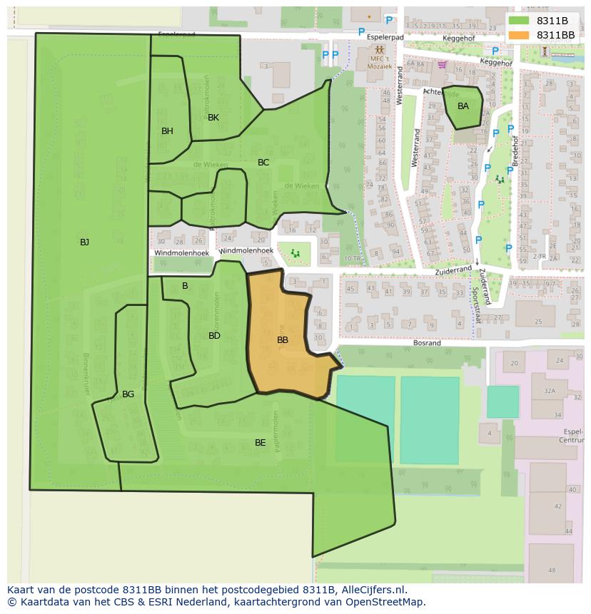 Afbeelding van het postcodegebied 8311 BB op de kaart.