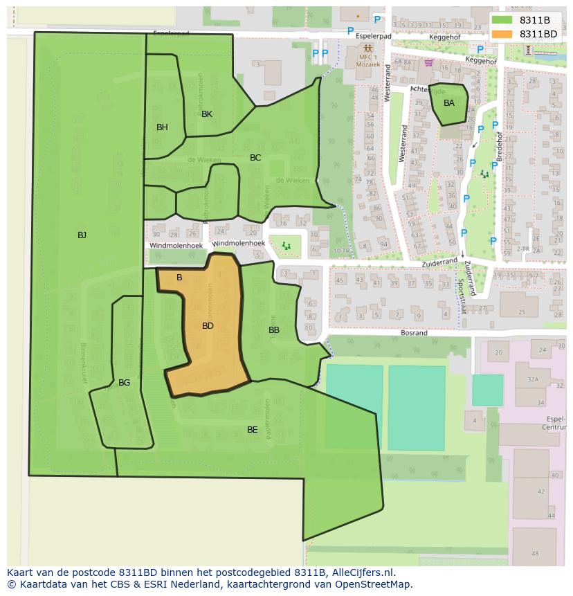 Afbeelding van het postcodegebied 8311 BD op de kaart.