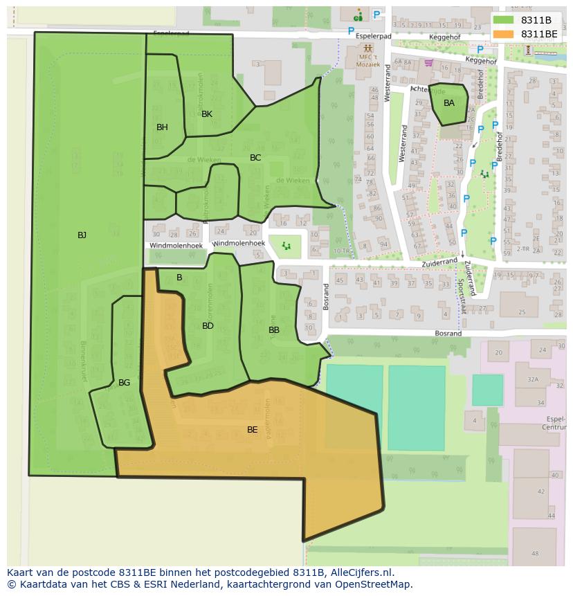 Afbeelding van het postcodegebied 8311 BE op de kaart.