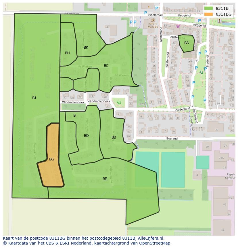 Afbeelding van het postcodegebied 8311 BG op de kaart.