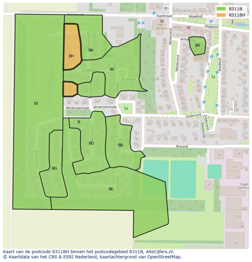 Afbeelding van het postcodegebied 8311 BH op de kaart.