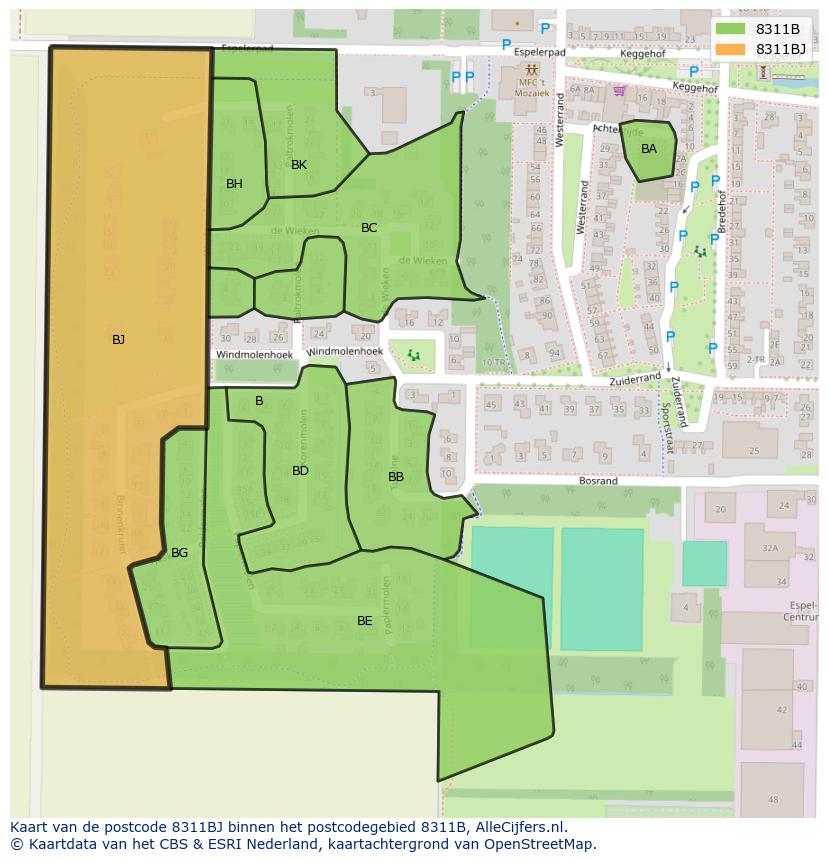 Afbeelding van het postcodegebied 8311 BJ op de kaart.
