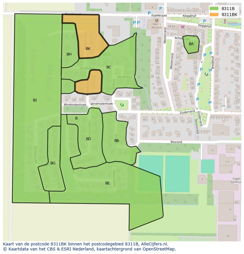 Afbeelding van het postcodegebied 8311 BK op de kaart.