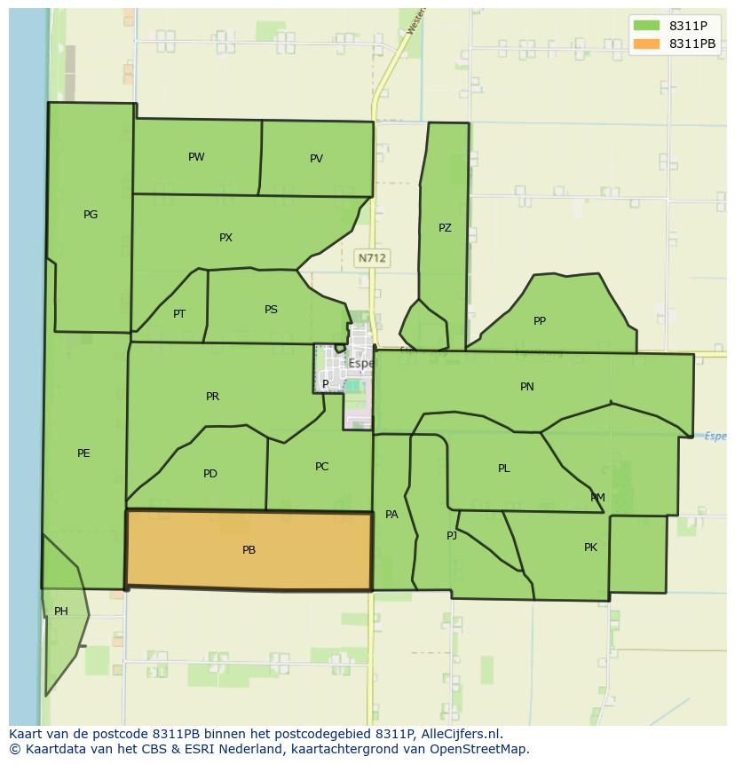 Afbeelding van het postcodegebied 8311 PB op de kaart.