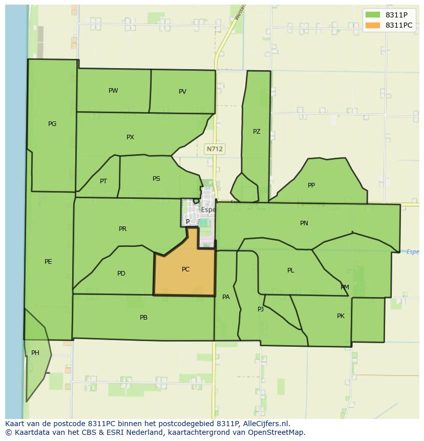 Afbeelding van het postcodegebied 8311 PC op de kaart.