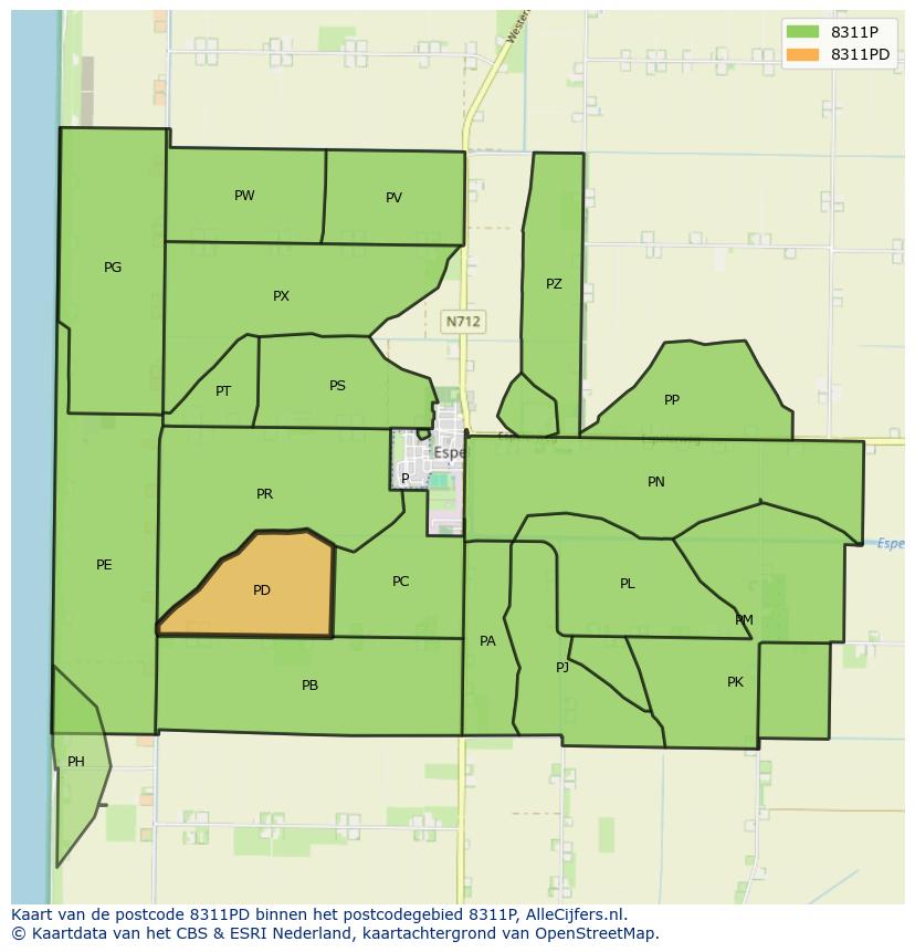 Afbeelding van het postcodegebied 8311 PD op de kaart.