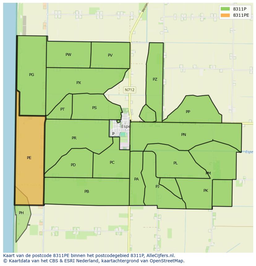 Afbeelding van het postcodegebied 8311 PE op de kaart.