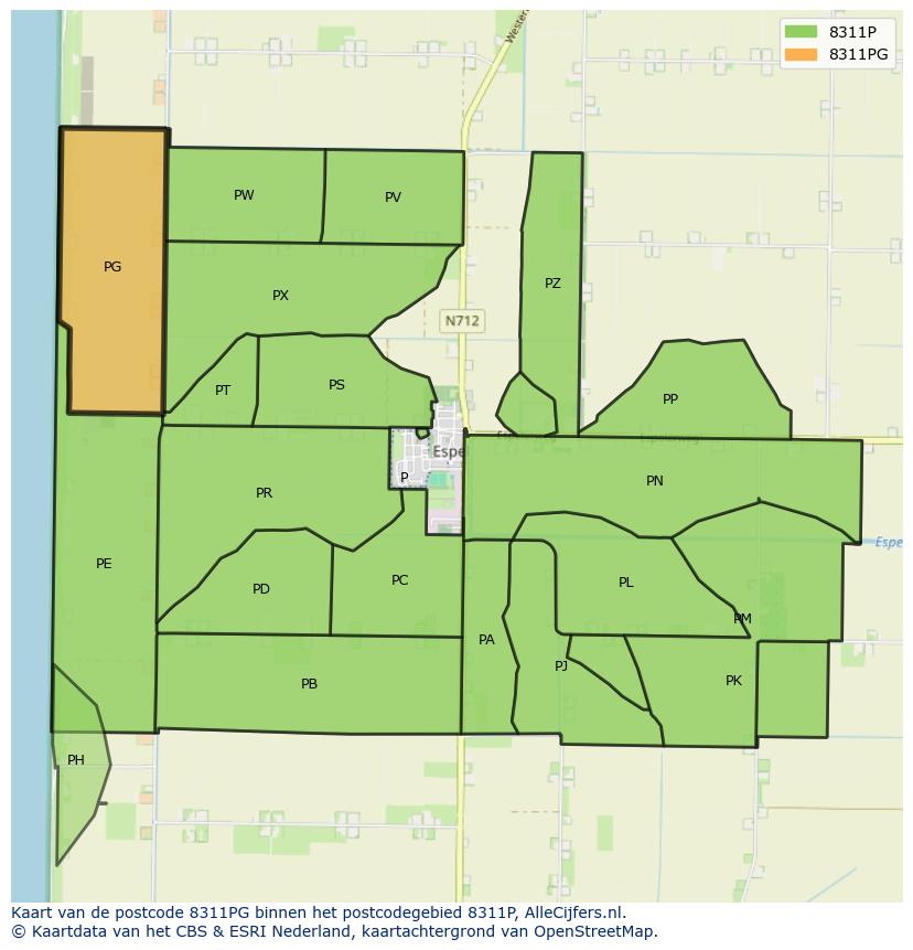 Afbeelding van het postcodegebied 8311 PG op de kaart.