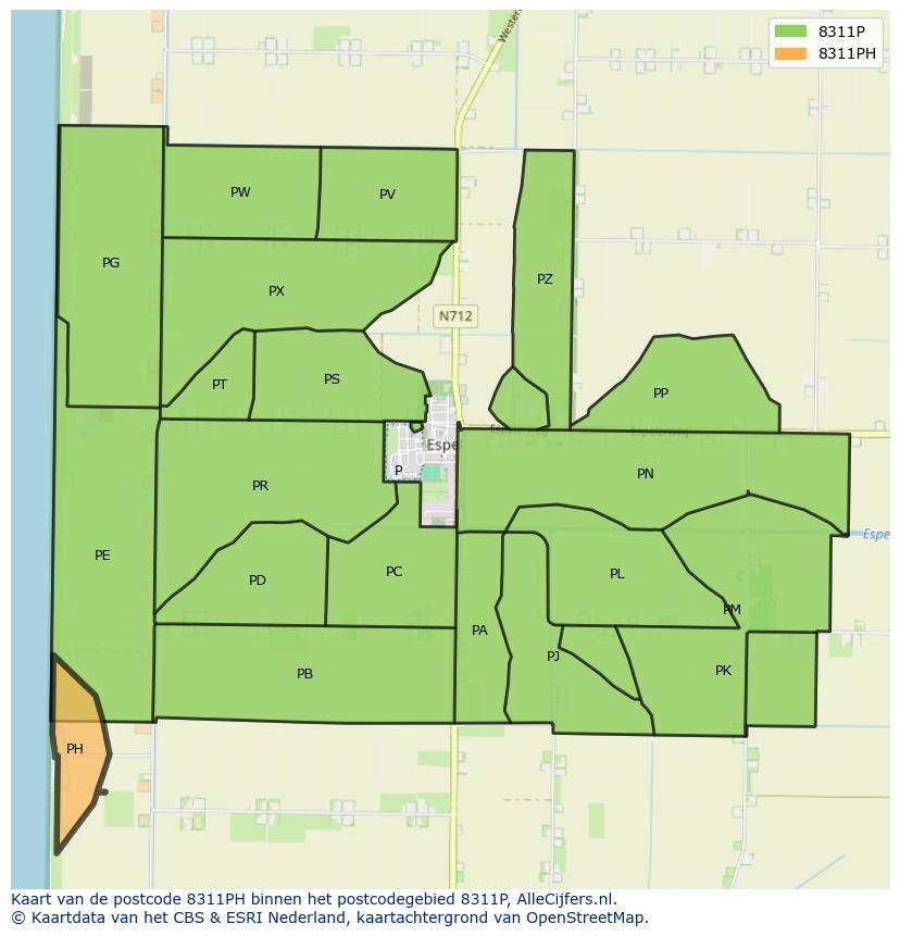 Afbeelding van het postcodegebied 8311 PH op de kaart.