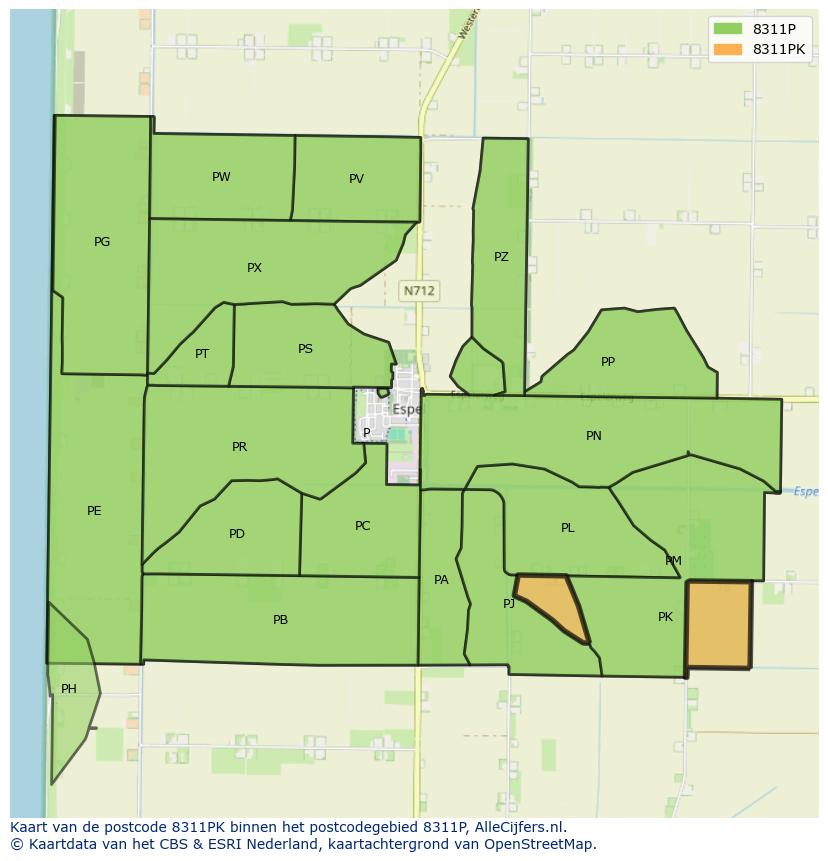 Afbeelding van het postcodegebied 8311 PK op de kaart.