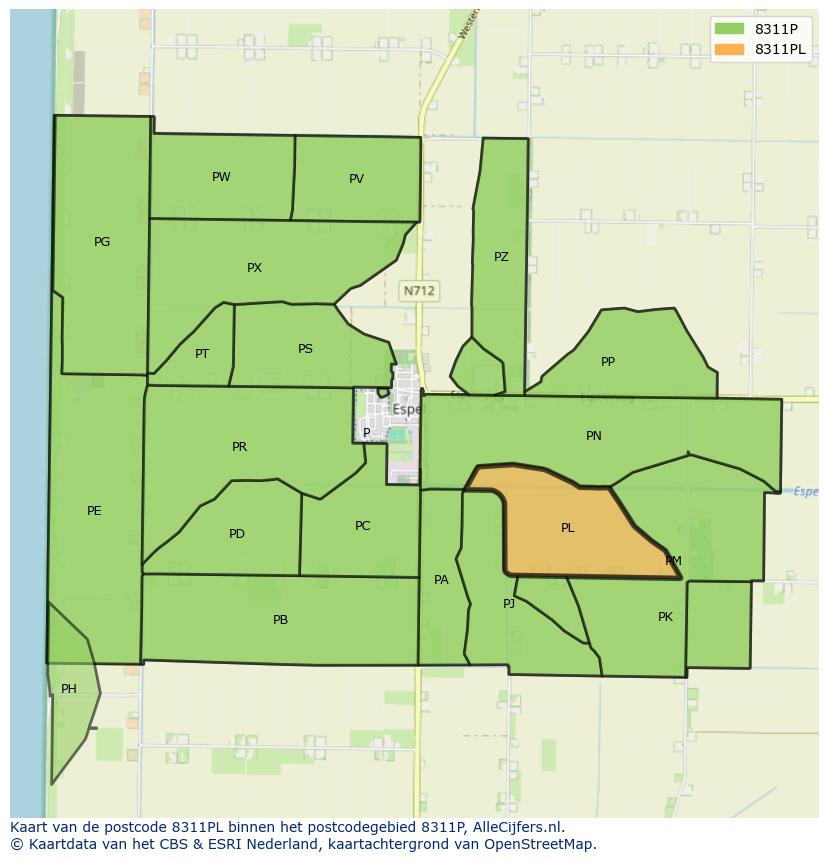 Afbeelding van het postcodegebied 8311 PL op de kaart.