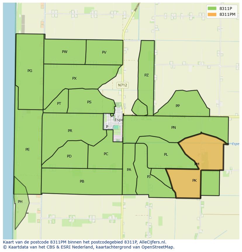 Afbeelding van het postcodegebied 8311 PM op de kaart.