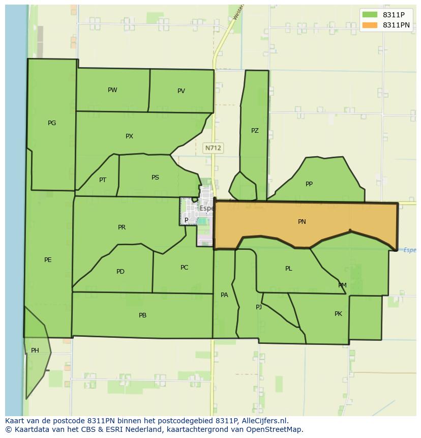 Afbeelding van het postcodegebied 8311 PN op de kaart.