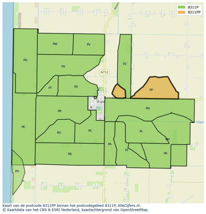 Afbeelding van het postcodegebied 8311 PP op de kaart.