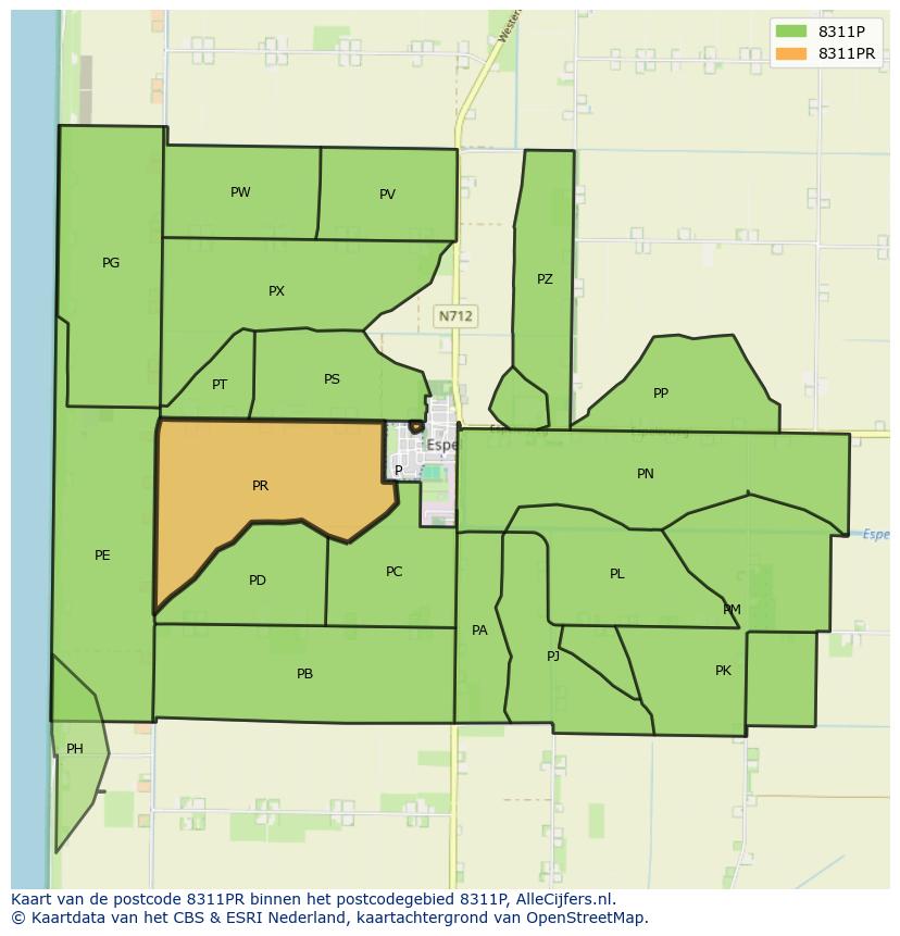 Afbeelding van het postcodegebied 8311 PR op de kaart.