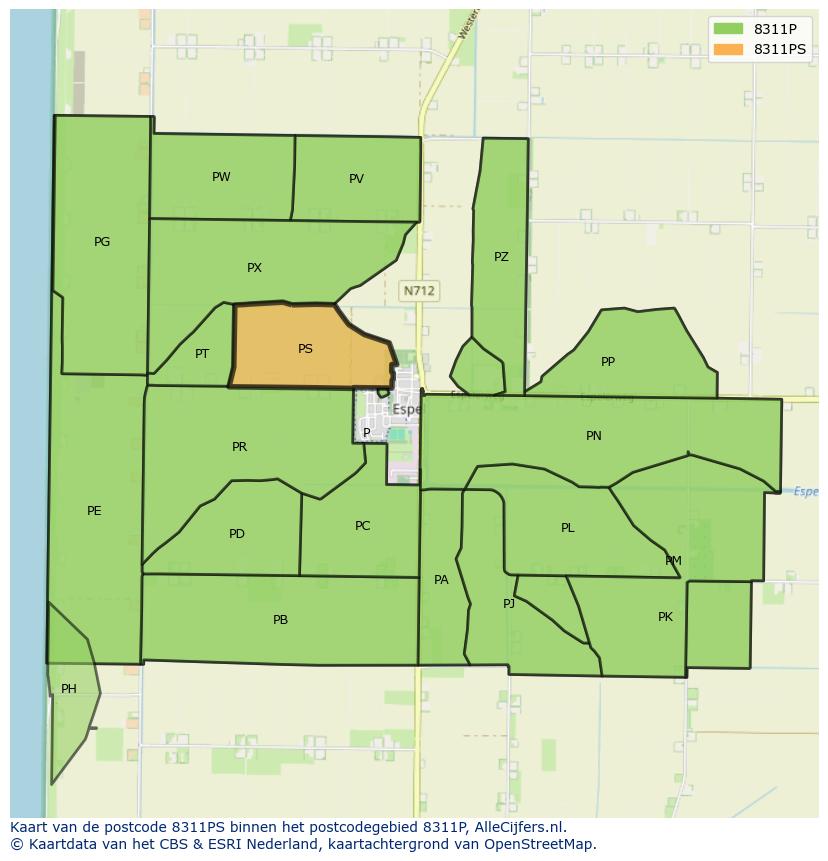 Afbeelding van het postcodegebied 8311 PS op de kaart.