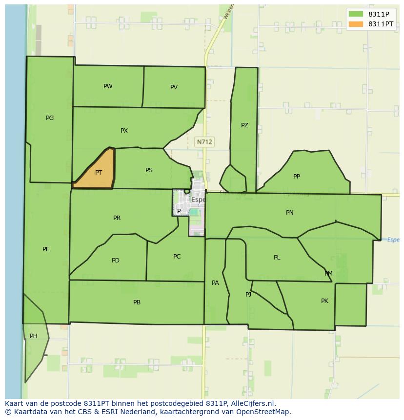Afbeelding van het postcodegebied 8311 PT op de kaart.