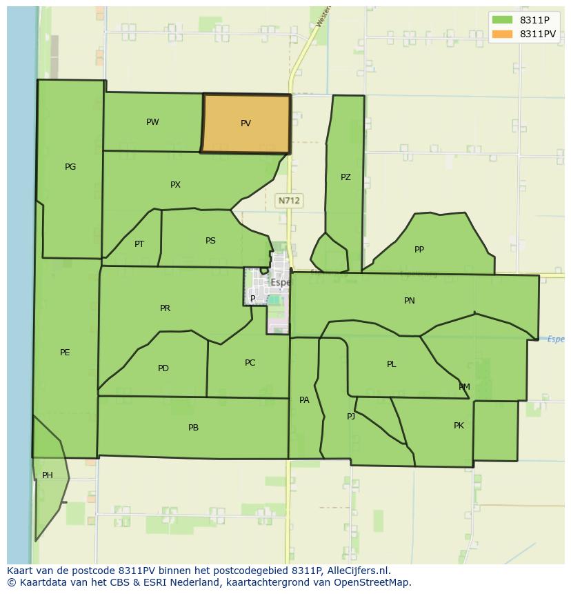 Afbeelding van het postcodegebied 8311 PV op de kaart.