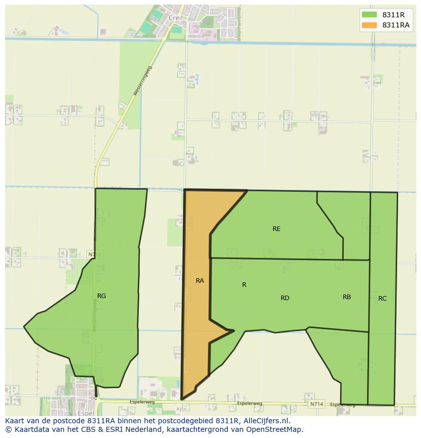 Afbeelding van het postcodegebied 8311 RA op de kaart.