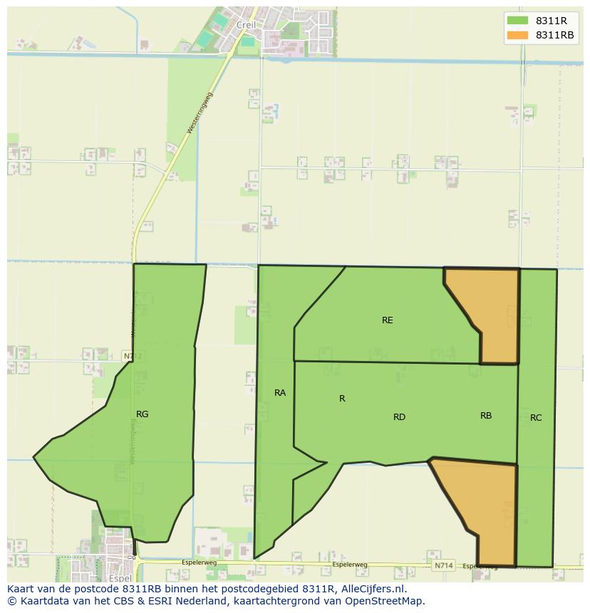 Afbeelding van het postcodegebied 8311 RB op de kaart.