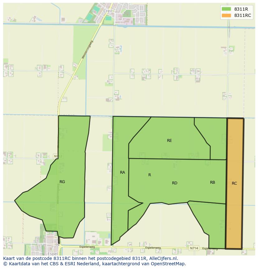 Afbeelding van het postcodegebied 8311 RC op de kaart.