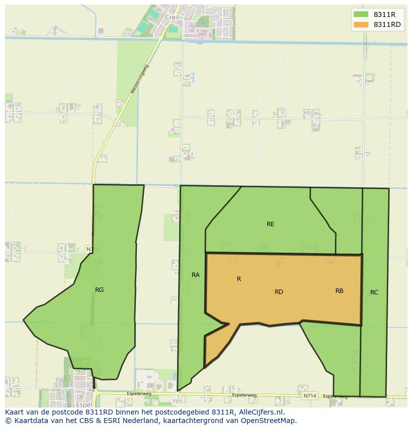 Afbeelding van het postcodegebied 8311 RD op de kaart.