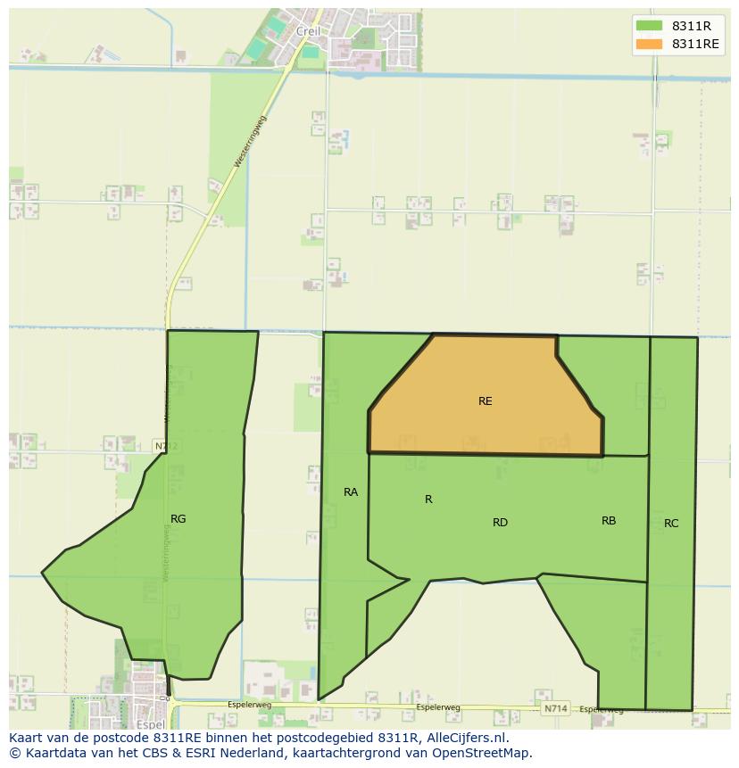 Afbeelding van het postcodegebied 8311 RE op de kaart.
