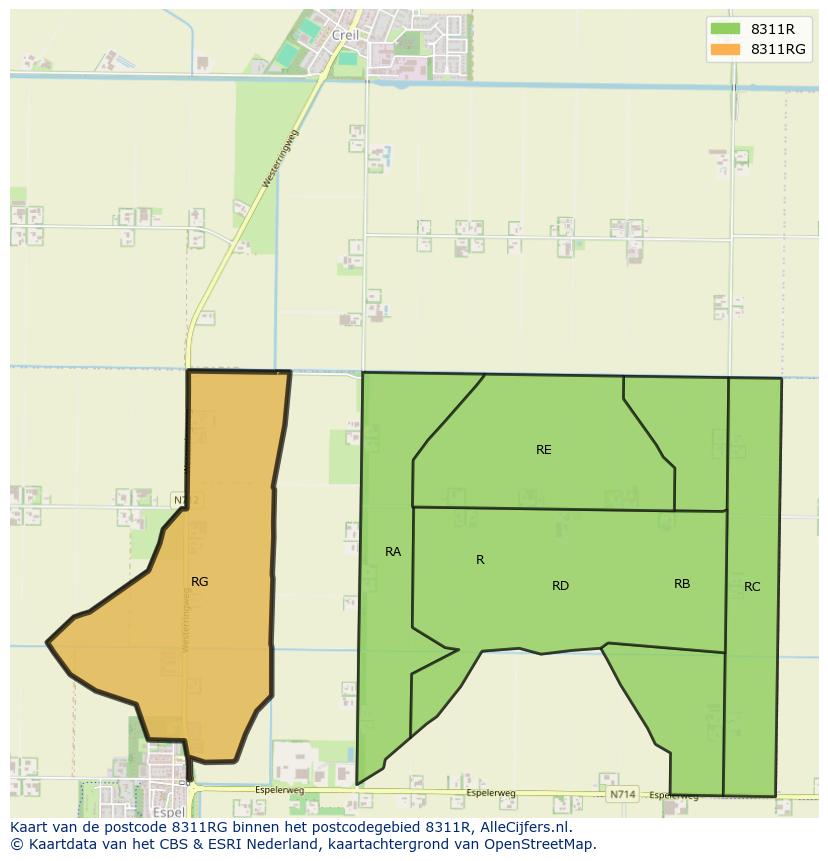 Afbeelding van het postcodegebied 8311 RG op de kaart.