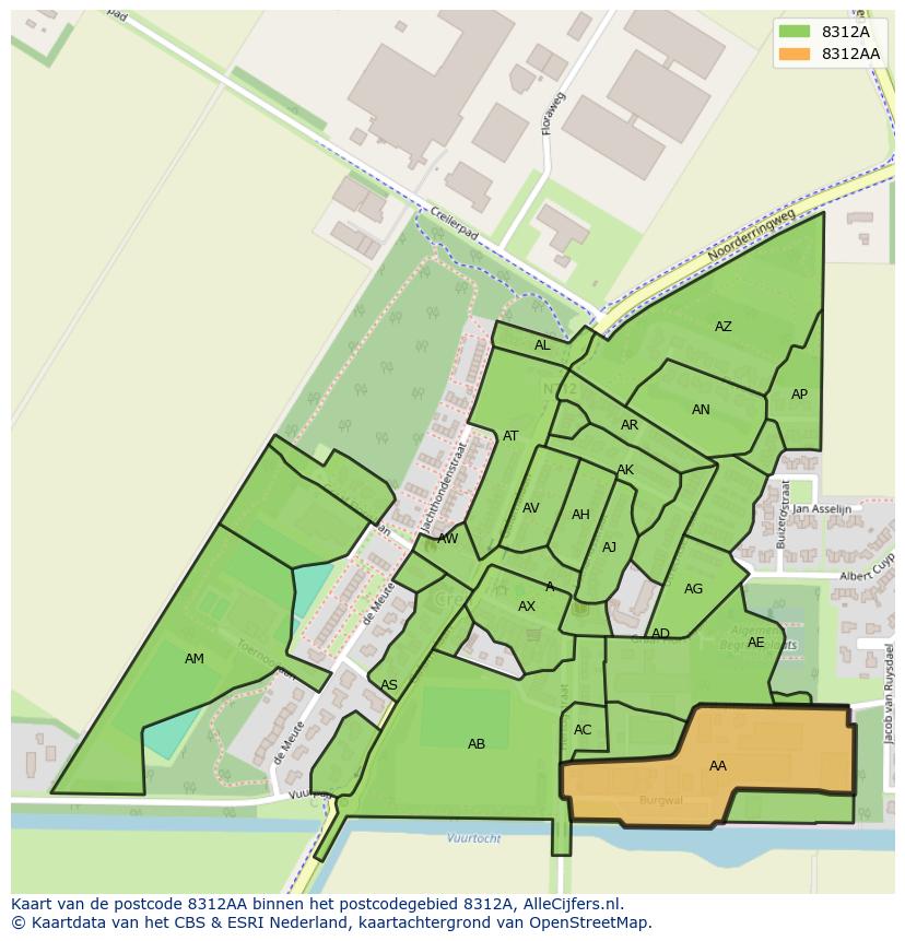 Afbeelding van het postcodegebied 8312 AA op de kaart.