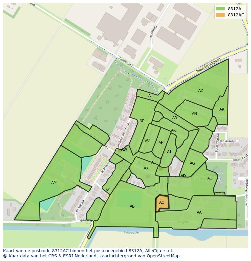 Afbeelding van het postcodegebied 8312 AC op de kaart.