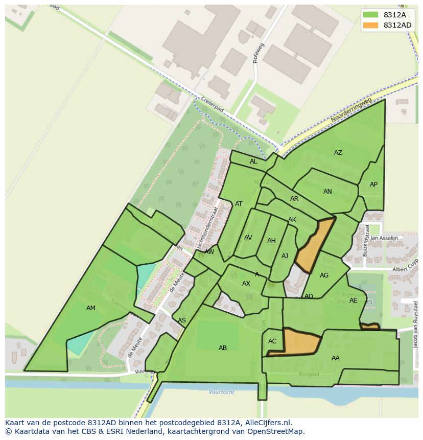 Afbeelding van het postcodegebied 8312 AD op de kaart.