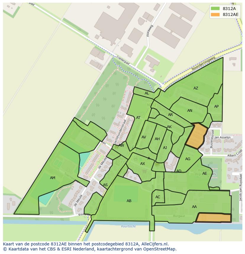 Afbeelding van het postcodegebied 8312 AE op de kaart.