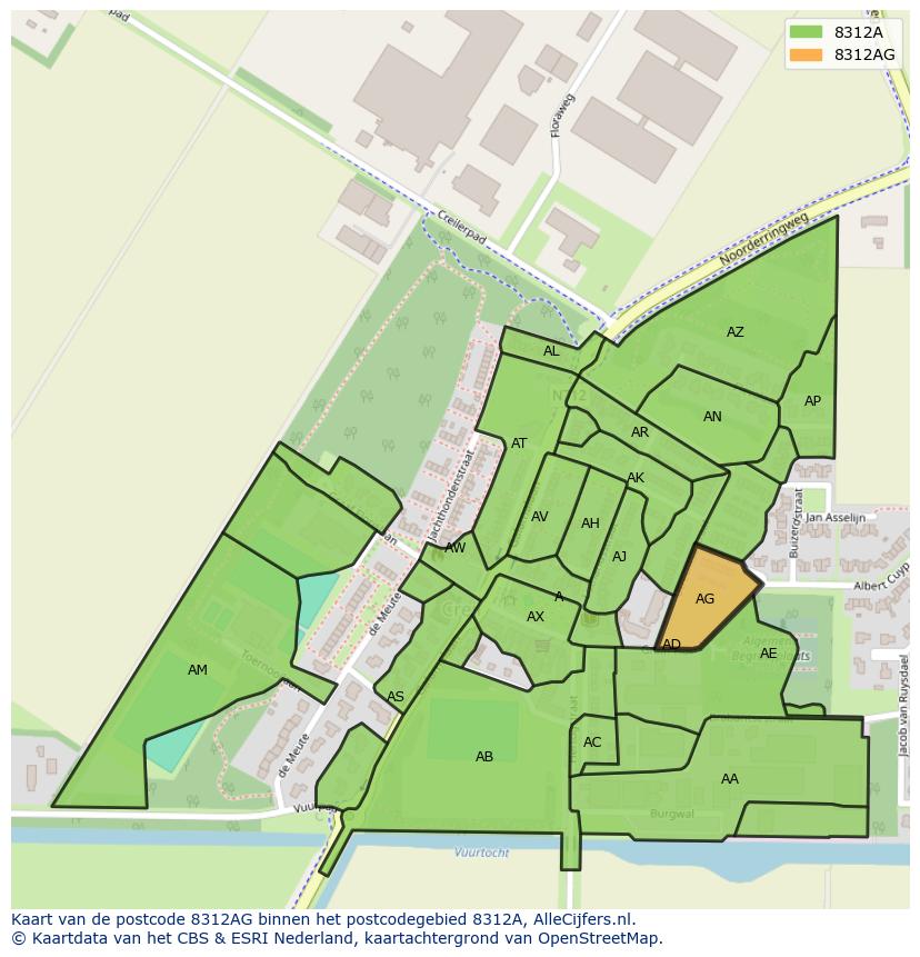 Afbeelding van het postcodegebied 8312 AG op de kaart.