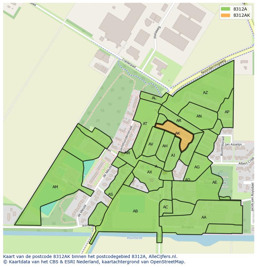 Afbeelding van het postcodegebied 8312 AK op de kaart.