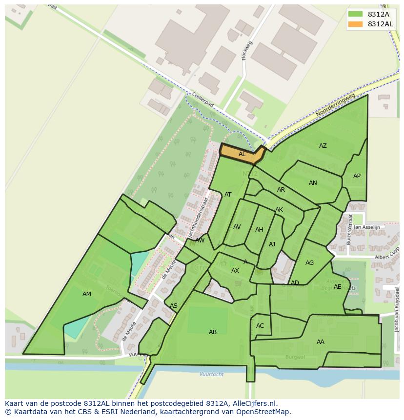 Afbeelding van het postcodegebied 8312 AL op de kaart.