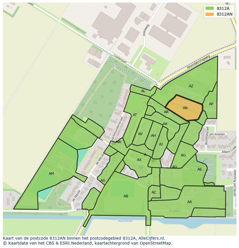 Afbeelding van het postcodegebied 8312 AN op de kaart.
