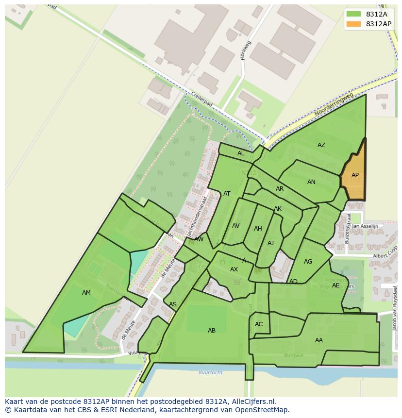 Afbeelding van het postcodegebied 8312 AP op de kaart.