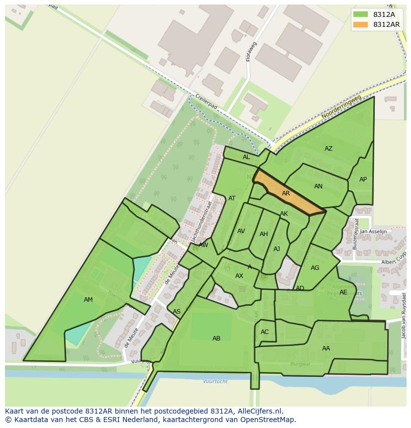 Afbeelding van het postcodegebied 8312 AR op de kaart.