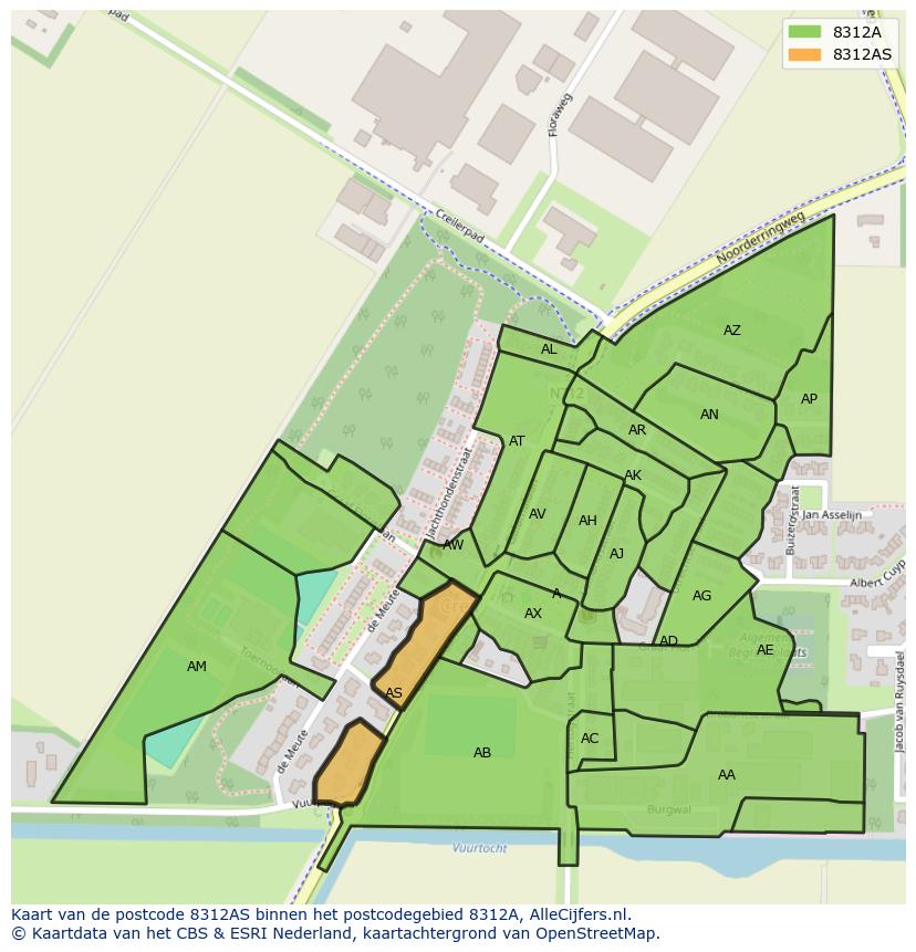 Afbeelding van het postcodegebied 8312 AS op de kaart.