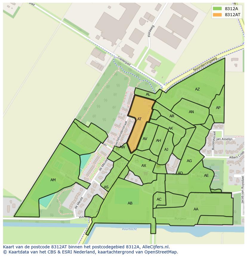 Afbeelding van het postcodegebied 8312 AT op de kaart.