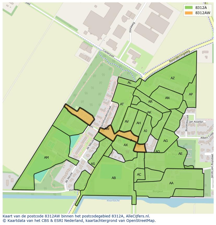 Afbeelding van het postcodegebied 8312 AW op de kaart.